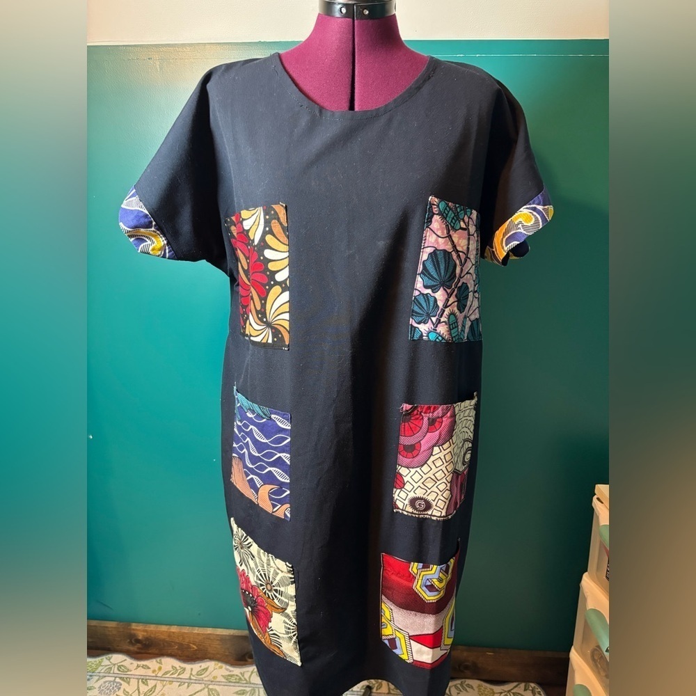 Navy Blue Dress with Vibrant Pockets